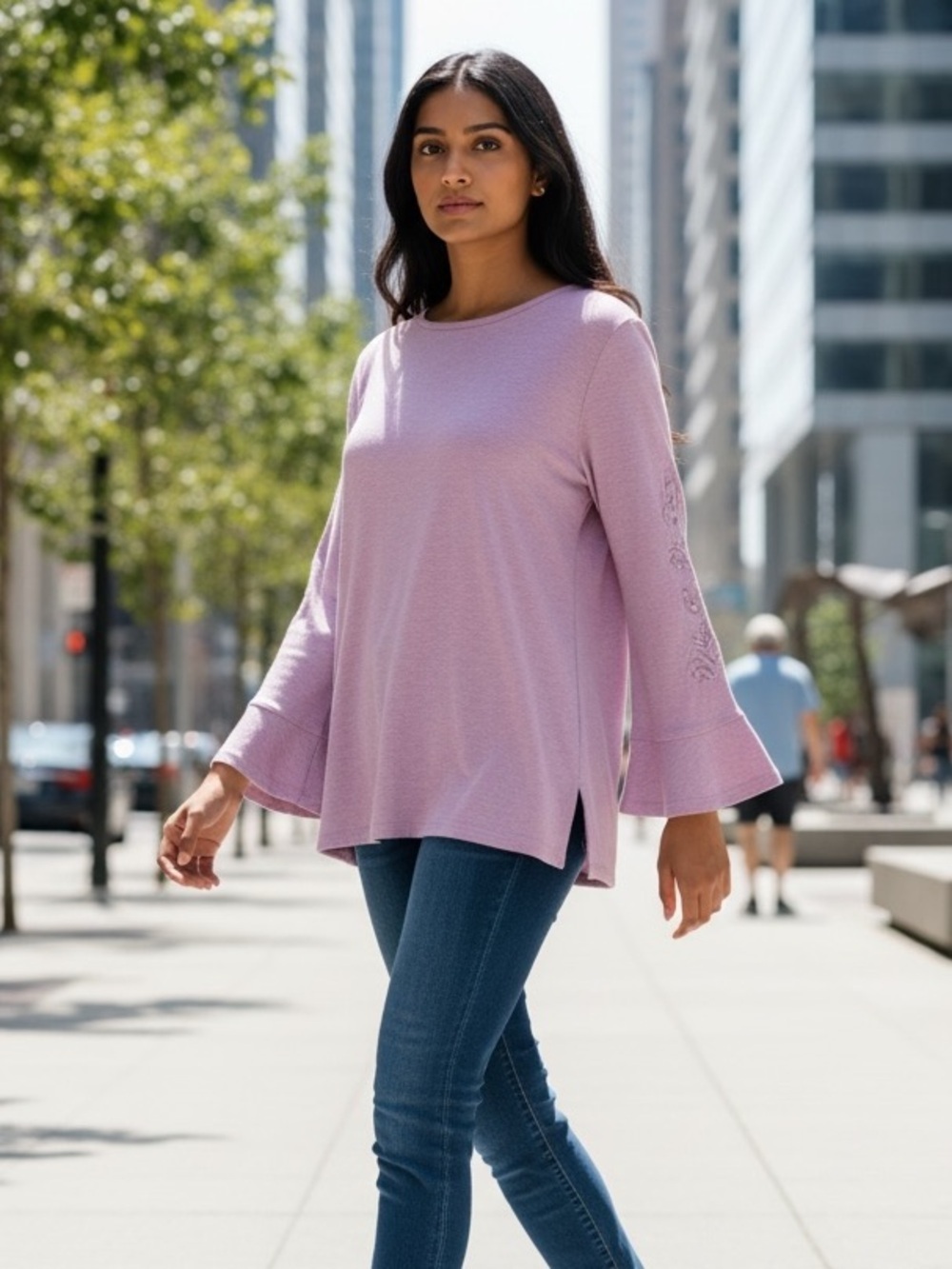 NWT Alfred Dunner “Swiss Chalet” Heathered Lilac Embroidered Top Size PS